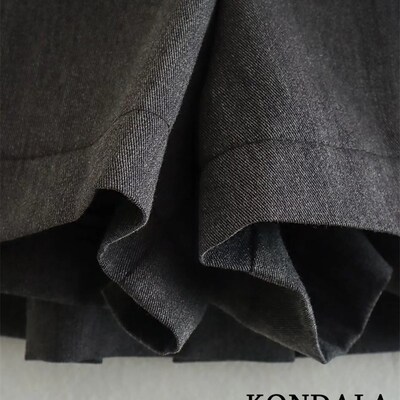 KONDALA Vintage Dark Grey Mini Skirts Women Ruffles Pleated