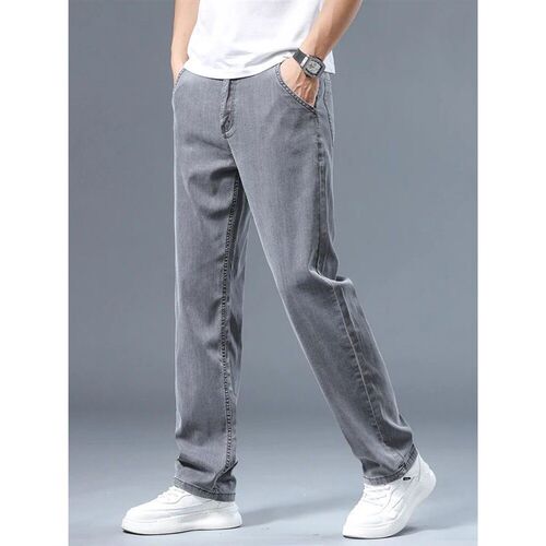 Summer Thin Mens Loose Straight Jeans Lyocell Soft Drape Bu