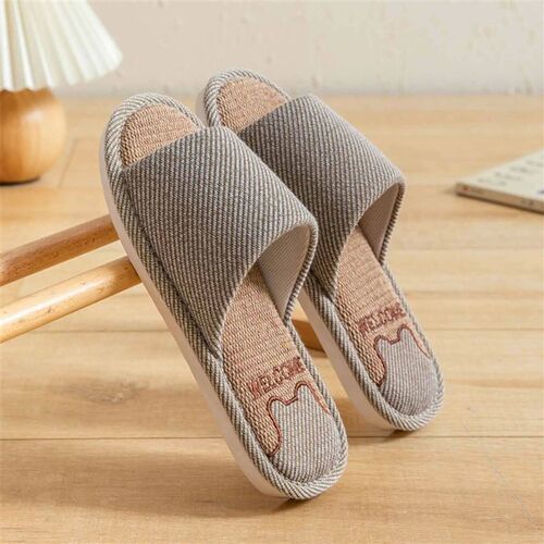Breathable Linen Home Slippers Men  Winter Soft Sole House