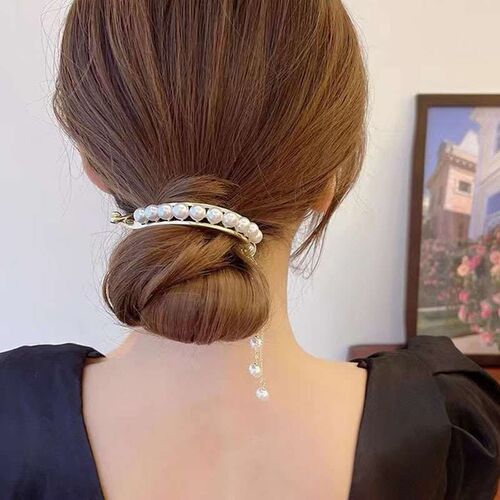 New Pearl Rhinestone Tassel Hairpin Womens Back of Head Bal