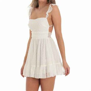 neck skirt suspender hot girl straps backless short white