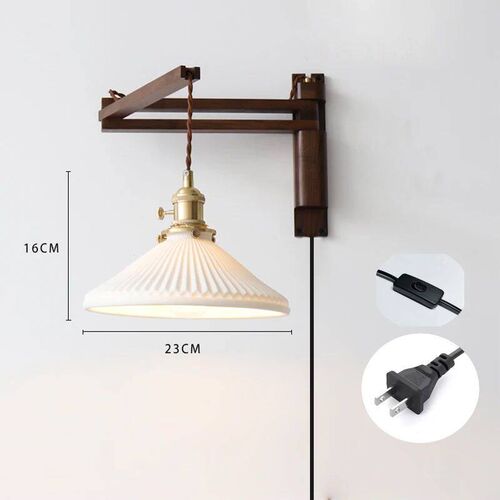 Retro folding walnut color wall lamp Japanese study living r
