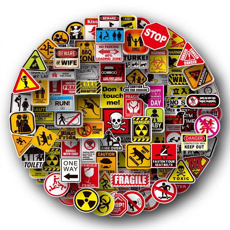 10/30/50/100pcs Cartoon Warning ers Danger Banning Skateboar - 实物图