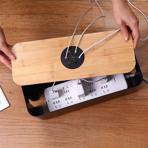 Wooden Cable Storage Box Power Line Storage Case Dustproof C