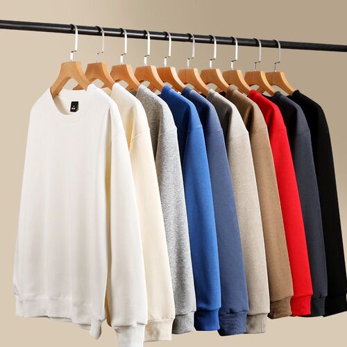 Mens Round Neck Plus Velvet Heavy Front Shoulder Solid lor