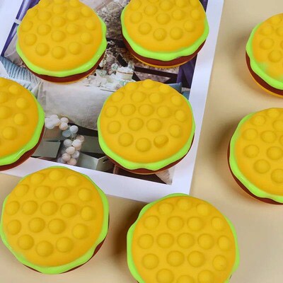 Pop Burger Sress Ball 3D Squishy Hamburger Fidget Toys Silic