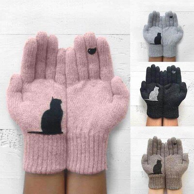 Winter Gloves for Men Women Teens Cute Cat and Bird Printed