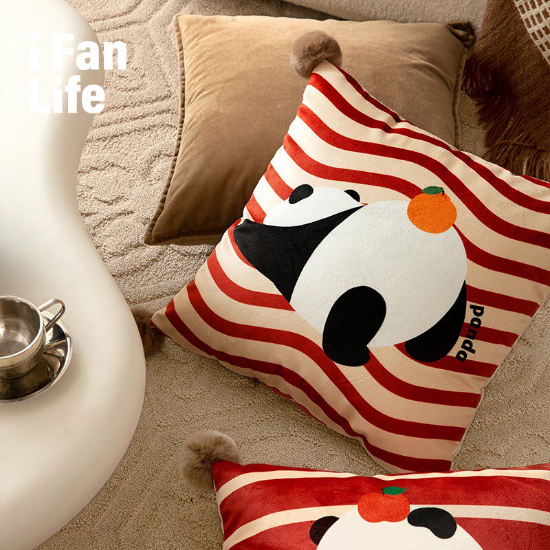 范店欢喜滚滚新年红色抱枕套不含芯沙发床头靠枕办公室车载靠背垫