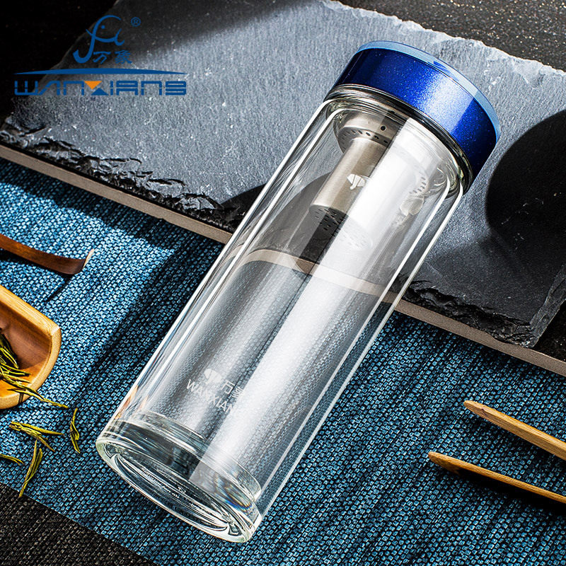 万象V171L玻璃杯双层加厚带滤网耐热男士女士礼盒装杯子V172L水杯