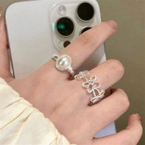 Fashion Flower Pearl Opening Adjustable Ring For Women