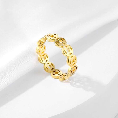 Vintage Titanium Steel Copper Money Ring Stainless Steel Luc