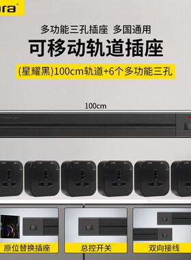 Jbr明装轨道插座英标美标欧标多三孔USB+C移动拓展免打孔接线板