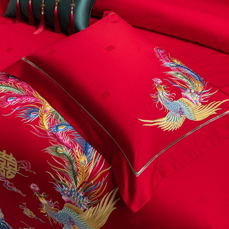 思辰家纺结婚四件大红刺绣全棉喜被高端龙凤婚庆十件床上用品,床上用品,婚庆床品套件,淘宝优惠券,粉丝福利购,淘宝优惠卷