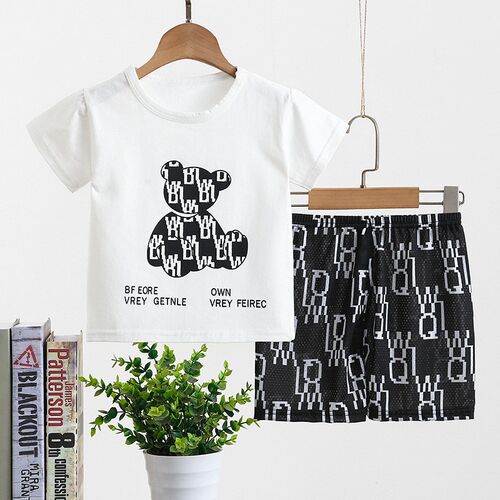 2pcs/set Fashion Boys Cartoon Black Bear Kids Suit Infantil