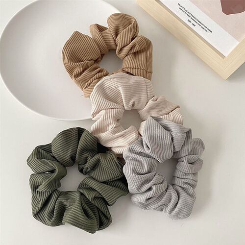 2023 New Solid Color Corduroy Stripe Hair Scrunchie Elastic
