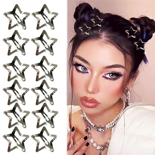 Girls Silver Star Hair Clips Women Filigree Star Silver Meta