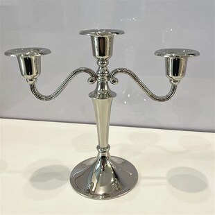 欧式镀镍金属三头烛台蜡烛台家居摆件婚庆烛光晚餐家居样板间