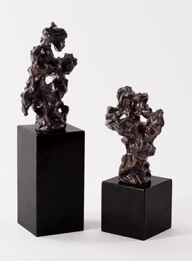 新中式陶瓷太湖石头摆件靠山石大理石底座禅意玄关样板房软装饰品