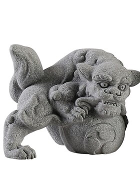 国潮狮子戏球茶宠茶玩摆件创意一对双狮鱼缸盆栽造景桌面玄关装饰