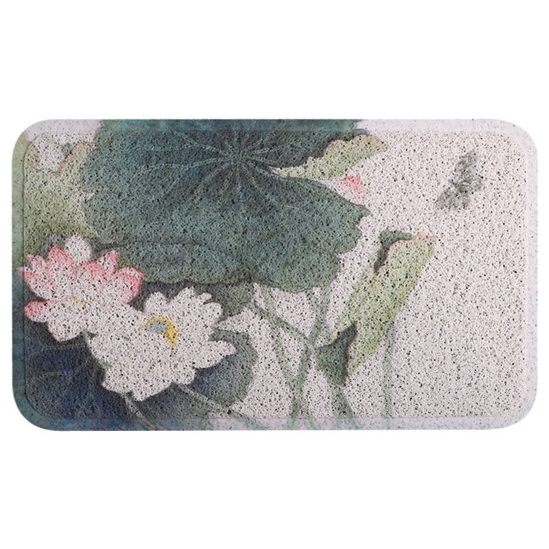 新中式荷花地垫进门脚垫入户门垫禅意厨房防滑垫浴室门垫绿色可洗