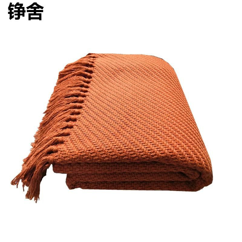 轻奢样板房深灰色床尾搭毯装饰毯子美式黄色流苏沙发搭巾酒店床旗