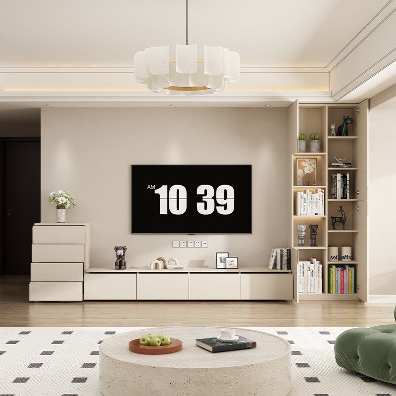 新款实木电视柜地柜储物柜子组合客厅背景墙一体靠墙卧室书柜定做