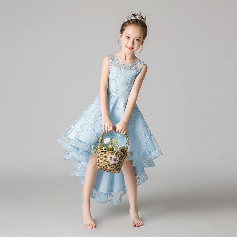 儿童礼服公主裙女童蓬蓬纱蓝色花童走秀主持人钢琴演出服表演夏季