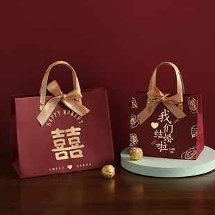 新款结婚喜糖袋手提袋子回礼袋伴手礼空盒装礼物婚礼品袋喜糖盒子