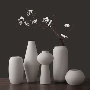 北欧陶瓷花瓶创意拉丝白素色简约干花插花花器家居室内电视柜摆件
