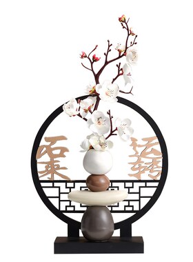 时来运转中国风新中式摆件客厅隔断电视柜入门玄关博古架家装饰品