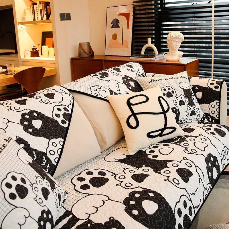 时尚百搭卡通猫爪布艺防滑沙发垫耐脏水洗可爱黑白四季通用沙发巾,居家布艺,沙发垫,淘宝优惠券,粉丝福利购,淘宝优惠卷