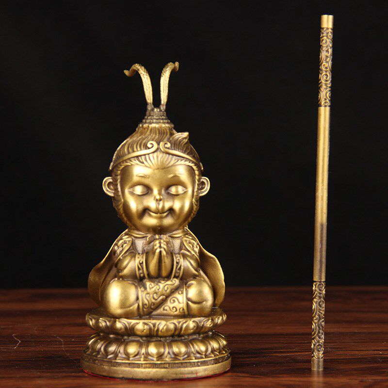 披风款铜坐莲花悟空摆件 铜齐天大圣摆件 铜孙悟空摆件