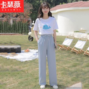 少女夏装新款初中高中学生宽松可爱短袖T恤垂感清凉阔腿裤套装女