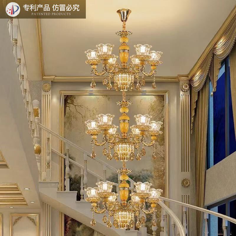 别墅复式楼客厅大吊灯楼梯挑跃层空大厅loft楼中楼长欧式水晶灯具