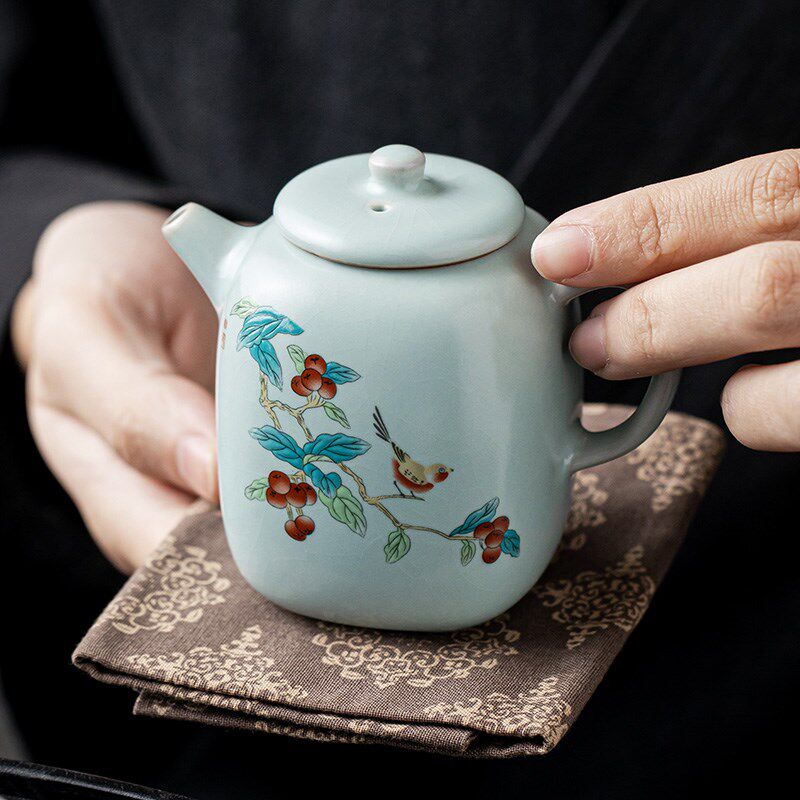 汝窑茶壶单个家用功夫泡茶壶陶瓷高档泡茶器汝瓷开片可养小西施壶