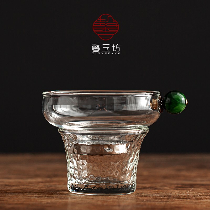 馨玉坊锤纹玻璃茶漏茶滤耐热功夫茶具配件创意绿珠木珠茶叶过滤网