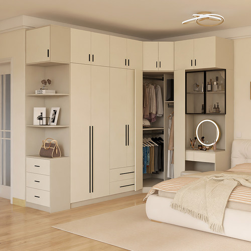 转角衣柜法式奶油风对开门90度墙角柜家用主卧室l型实木书桌一体