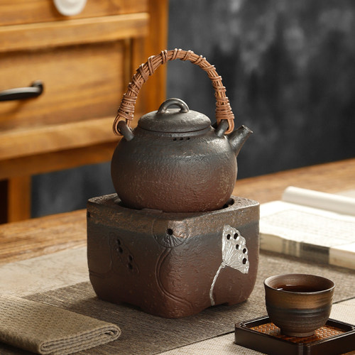 粗陶酒精炉煮茶炉底座围炉煮茶器家用室内温茶炉泡茶壶侧把壶套装