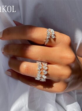 ZAKOL Fashion 3 Layers Irregular Zirconia Open Rings for Wom