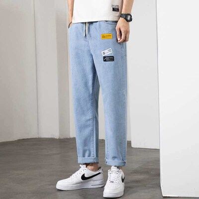 Pants Mens Summer Thin Loose Straight Jeans Mens Cropped P