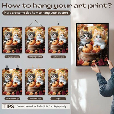 Autumn Maple Leaves And Cats Canvas Wall Art Print Posters 3