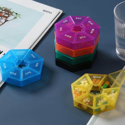 1Pcs Color Medicine Box Pillbox Dispenser 7 Days Weekly Port