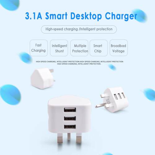 Universal UK Plug 3 Pin Wall Charger Adapter With 1/2/3 USB