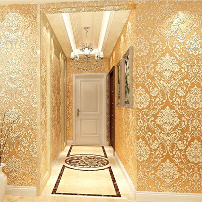 European Damascus 3D self-adhesive non-woven wallpaper warm