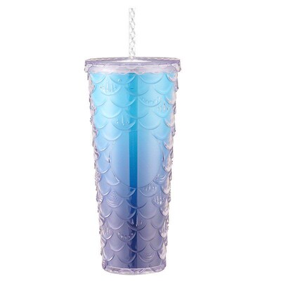 2024 New durian cup fish scale cup大容量双层塑料吸管杯