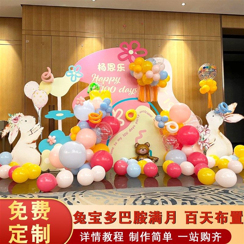 卡通缤纷多巴胺兔宝宝满月百日礼布置装饰场景气球背景墙kt板餐,节庆用品/礼品,装扮布置套餐,淘宝优惠券,粉丝福利购,淘宝优惠卷