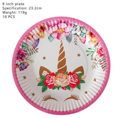 Girl Birthday Party Pink Unicorn Paper Plate Cup Napkin