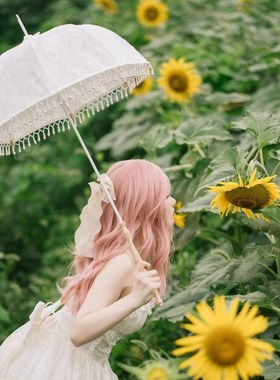 白月光自制vintge古董珍珠蕾丝流苏法式小洋伞婚纱摄影道具