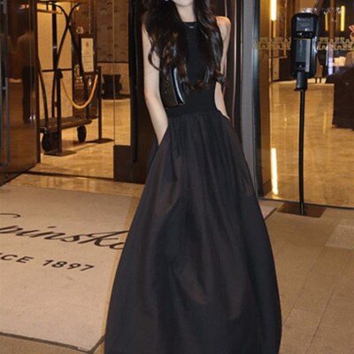 New Fashion Sexy Women Backless Midi Black Dress Sleeveless