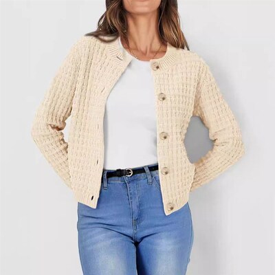 Hot Womens Elegant Round Neck Knitted Top Vintage Casual Si